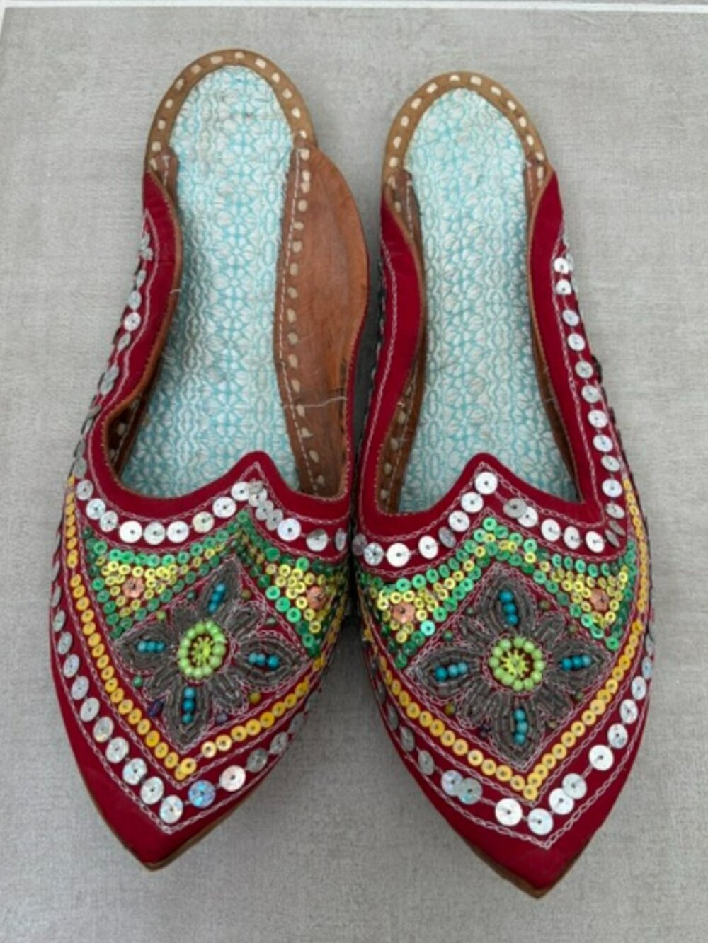Handmade beaded leather Indian slides